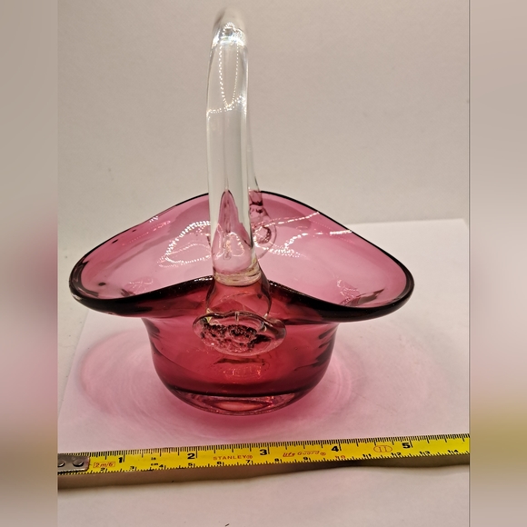 Vintage Retro Mod Rossi Canada Blown Glass Cranberry Ruby Red Basket. - Picture 2 of 7
